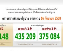 ตรวจสลากกินแบ่งรัฐบาล ตรวจหวย 16 กันยายน 2558